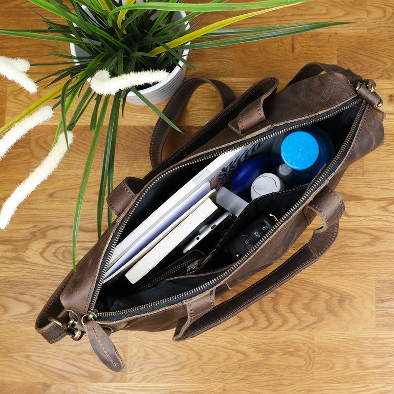 Leconi Shopper Schultertasche Henkeltasche Leder Schlamm LE0034