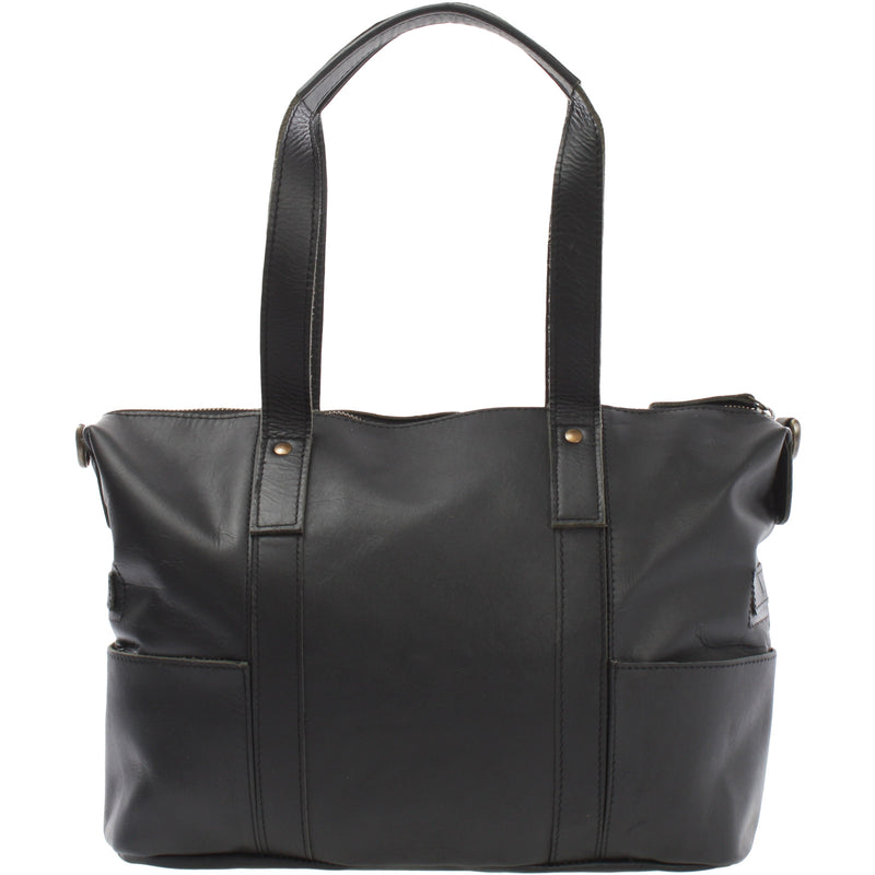 Leconi Shopper Schultertasche Henkeltasche Leder Schwarz LE0034