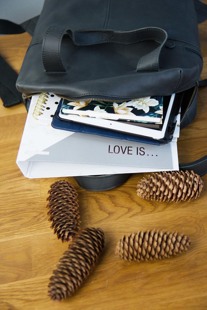 Leconi Stadtrucksack Lederrucksack Leder Dunkelgrau LE1023