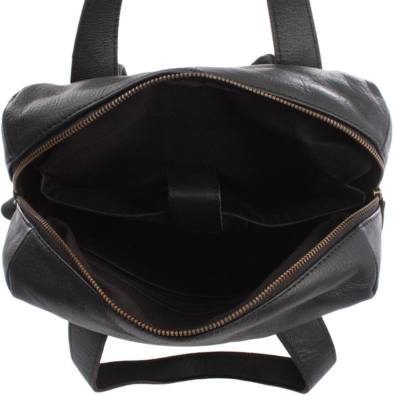 Leconi Stadtrucksack Lederrucksack Leder Schwarz LE1023