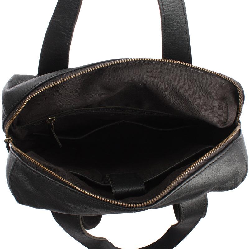 Leconi Stadtrucksack Lederrucksack Leder Schwarz LE1023