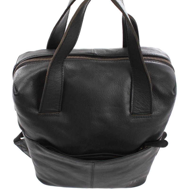 Leconi Stadtrucksack Lederrucksack Leder Schwarz LE1023