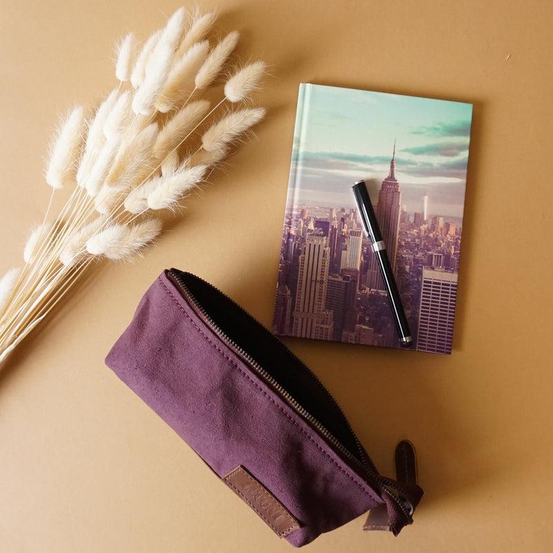 Leconi Stiftemappe Federtasche Stifteetui Federmappe Damen Herren Canvas Leder Bordeaux LE9026