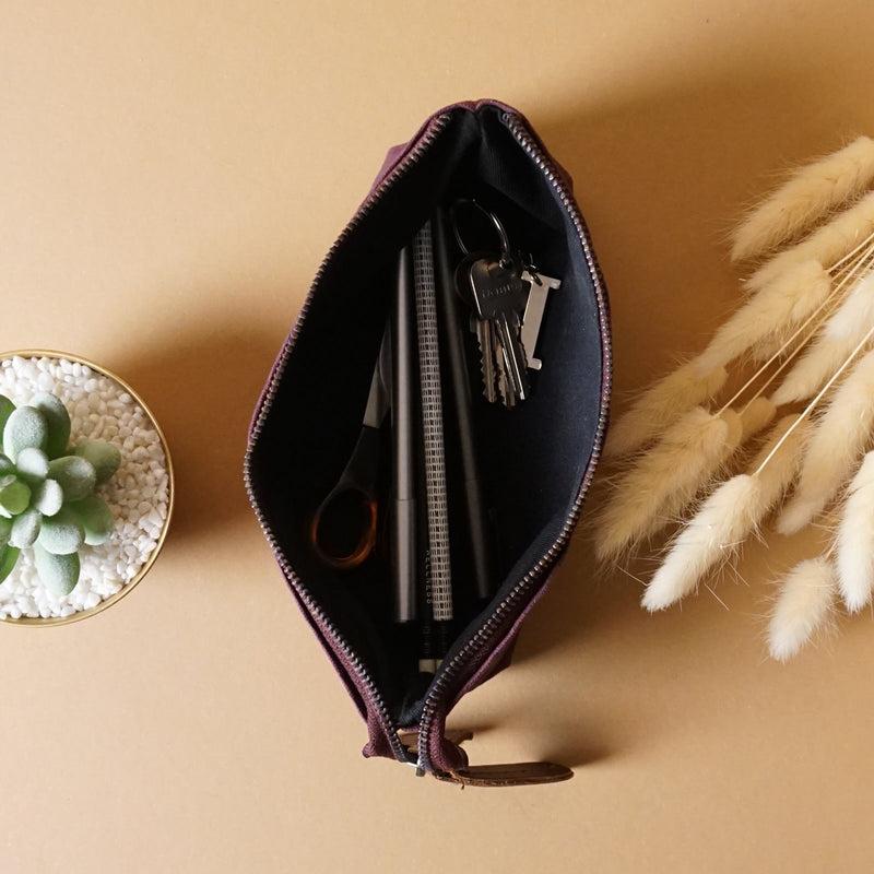 Leconi Stiftemappe Federtasche Stifteetui Federmappe Damen Herren Canvas Leder Bordeaux LE9026