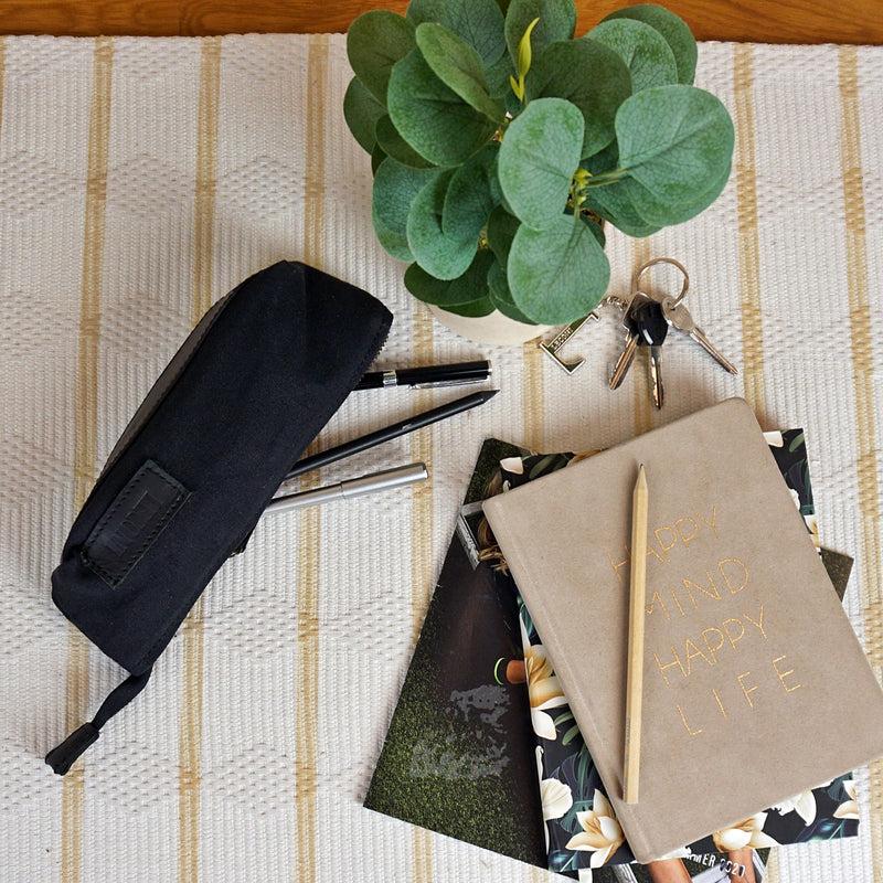 Leconi Stiftemappe Federtasche Stifteetui Federmappe Damen Herren Canvas Leder Schwarz LE9026