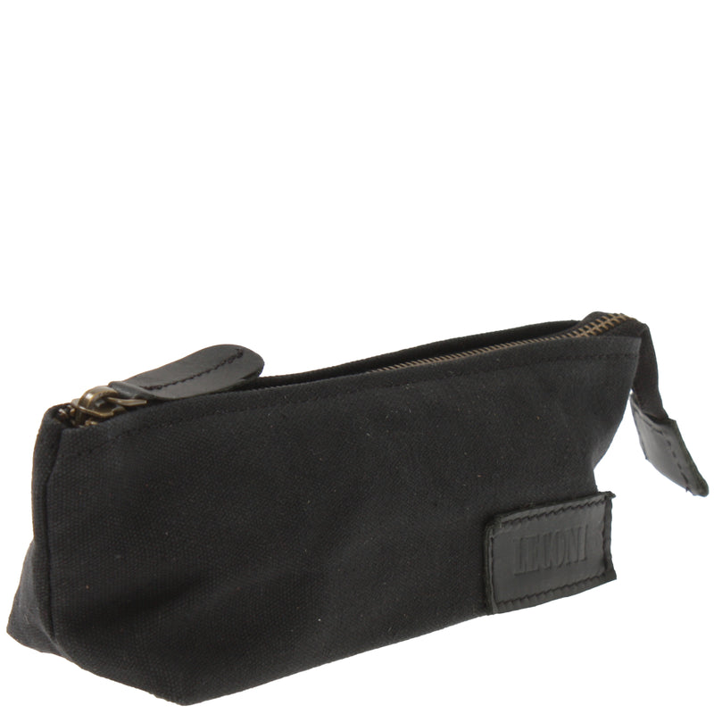 Leconi Stiftemappe Federtasche Stifteetui Federmappe Damen Herren Canvas Leder Schwarz LE9026