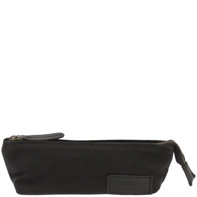 Leconi Stiftemappe Federtasche Stifteetui Federmappe Damen Herren Canvas Leder schwarz LE9026