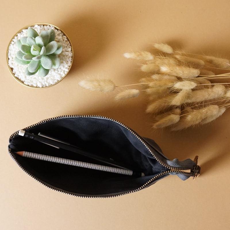 Leconi Stiftemappe Federtasche Stifteetui Federmappe Damen Herren Canvas Leder Grau LE9026