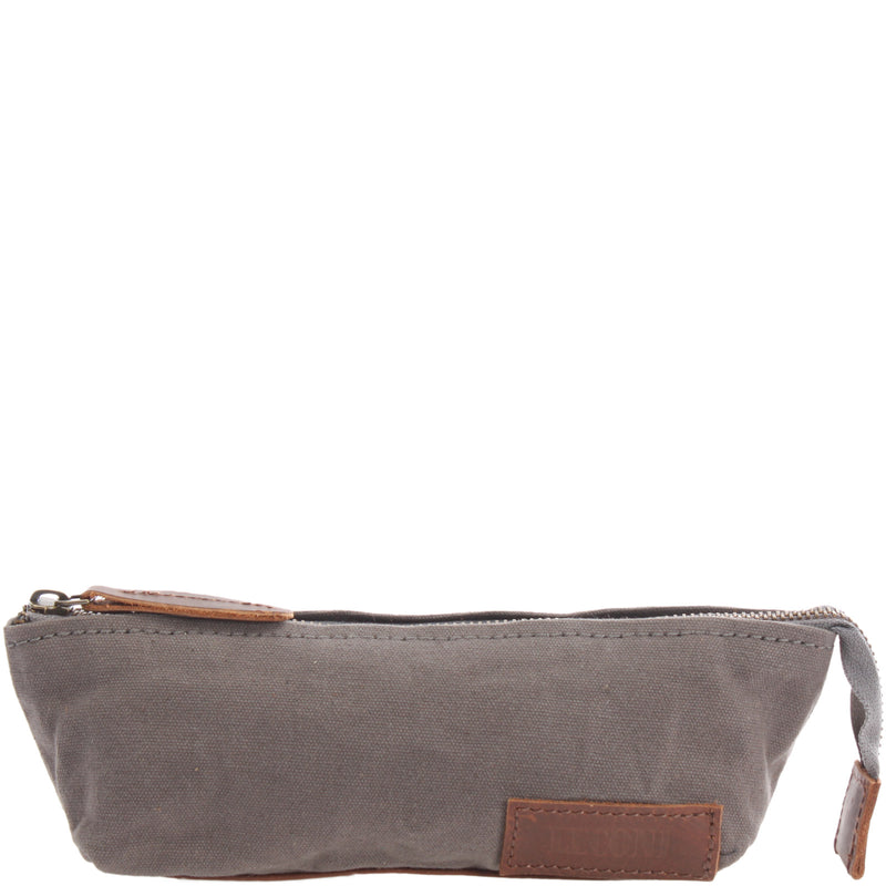 Leconi Stiftemappe Federtasche Stifteetui Federmappe Damen Herren Canvas Leder grau LE9026