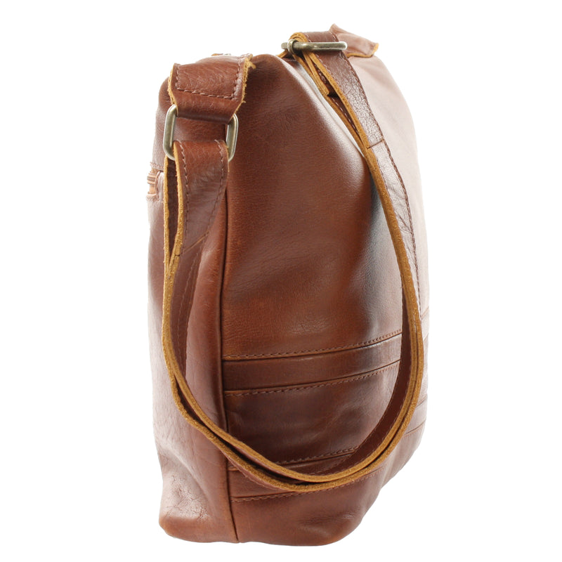 Leconi Umhängetasche Beuteltasche Ledertasche Damentasche Leder Braun LE0064