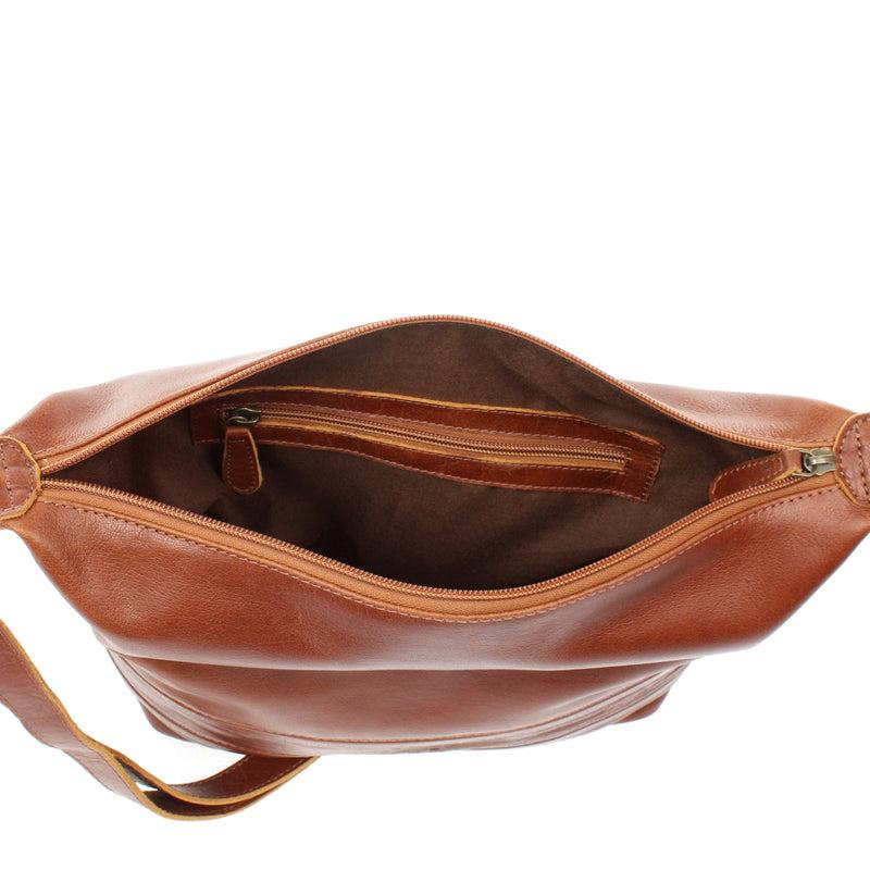 Leconi Umhängetasche Beuteltasche Ledertasche Damentasche Leder Braun LE0064