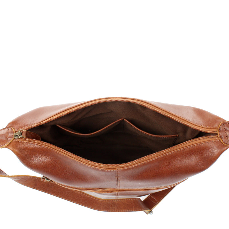 Leconi Umhängetasche Beuteltasche Ledertasche Damentasche Leder Braun LE0064