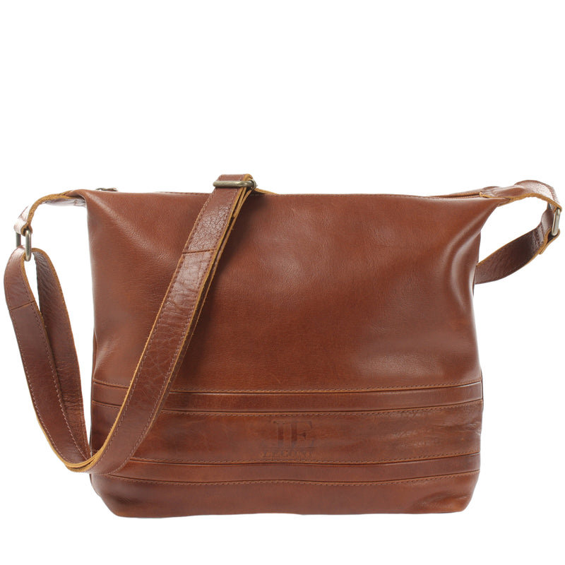 Leconi Umhängetasche Beuteltasche Ledertasche Damentasche Leder braun LE0064