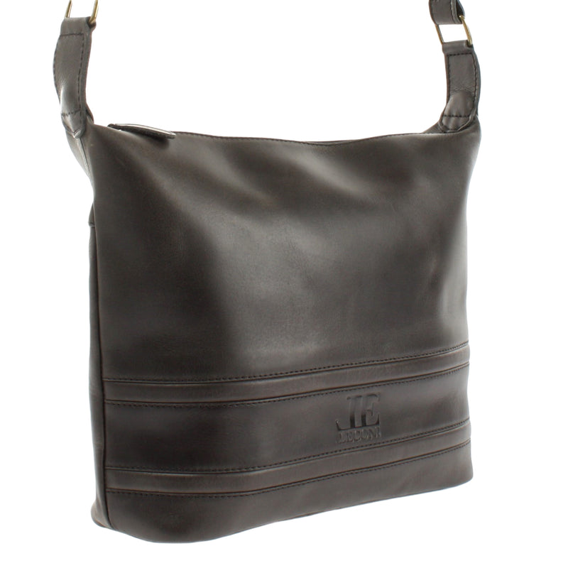 Leconi Umhängetasche Beuteltasche Ledertasche Damentasche Leder Dunkelgrau LE0064