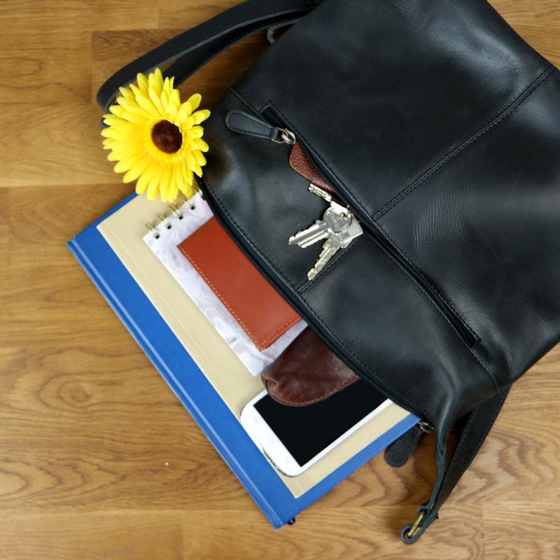 Leconi Umhängetasche Beuteltasche Ledertasche Damentasche Leder Dunkelgrau LE0064