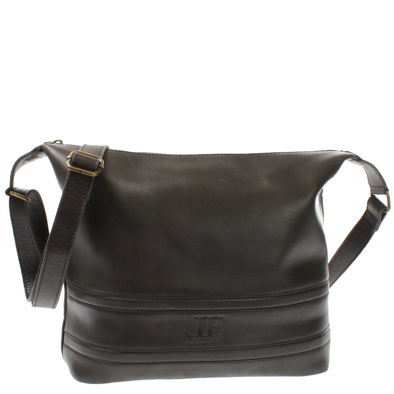 Leconi Umhängetasche Beuteltasche Ledertasche Damentasche Leder dunkelgrau LE0064