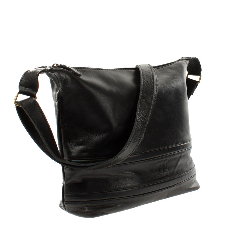 Leconi Umhängetasche Beuteltasche Ledertasche Damentasche Leder Schwarz LE0064