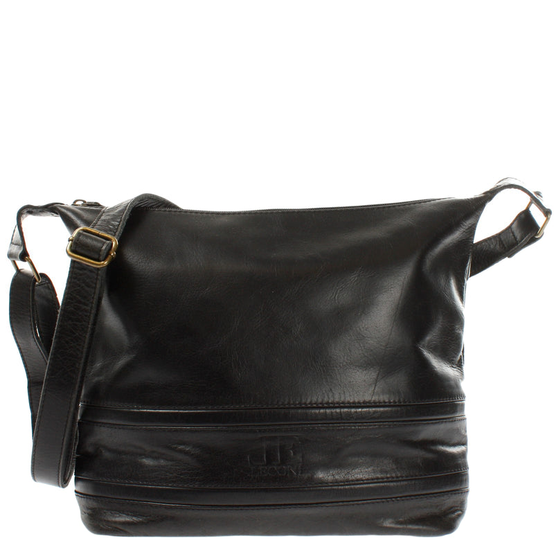 Leconi Umhängetasche Beuteltasche Ledertasche Damentasche Leder schwarz LE0064