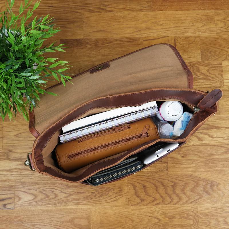 Leconi Umhängetasche Damen Schultertasche Damentasche Handtasche Leder Braun LE3053