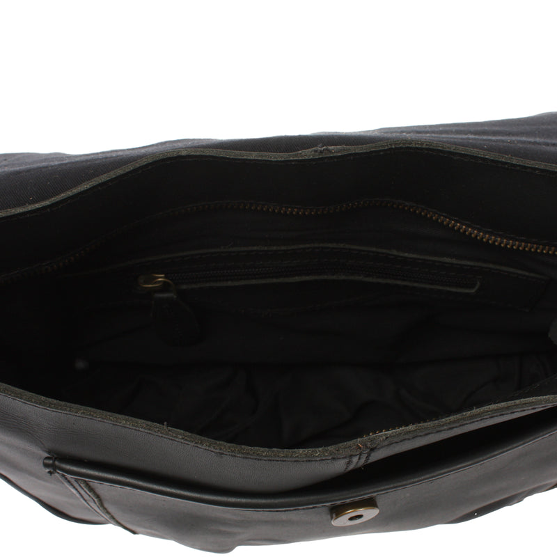 Leconi Umhängetasche Damen Schultertasche Damentasche Handtasche Leder Schwarz LE3053