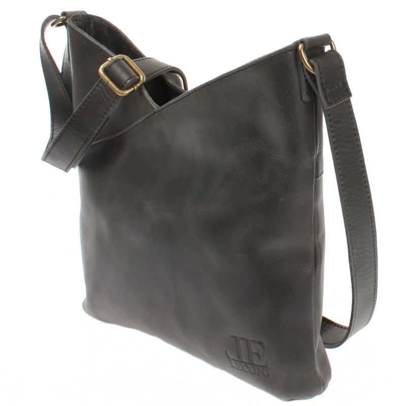 Leconi Umhängetasche Damentasche Handtasche Leder Dunkelgrau LE0065