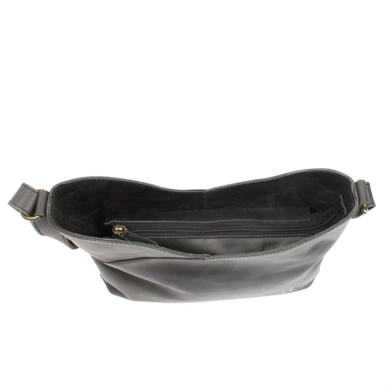 Leconi Umhängetasche Damentasche Handtasche Leder Dunkelgrau LE0065