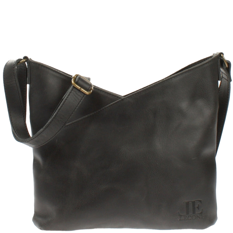 Leconi Umhängetasche Damentasche Handtasche Leder dunkelgrau LE0065