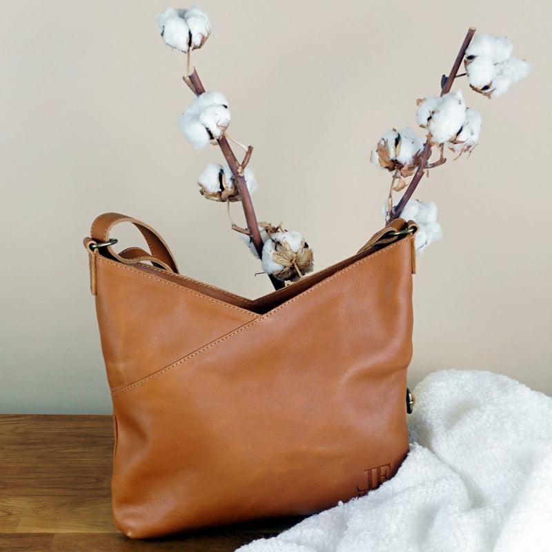 Leconi Umhängetasche Damentasche Schultertasche Leder Cognac LE0065