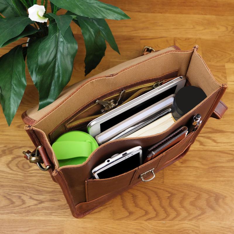 Leconi Umhängetasche Freizeittasche Herren Damen Hochformat Leder Braun LE3052