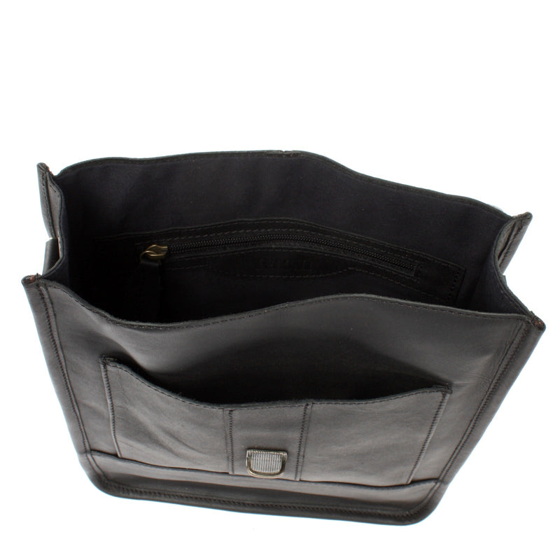 Leconi Umhängetasche Freizeittasche Herren Damen Hochformat Leder Schwarz LE3052