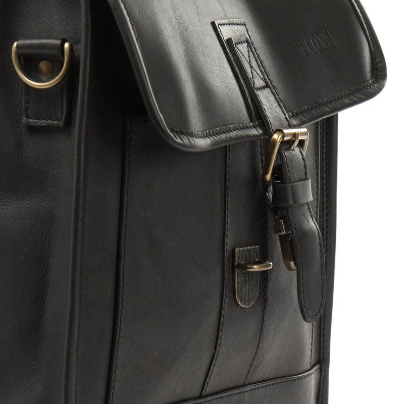 Leconi Umhängetasche Freizeittasche Herren Damen Hochformat Leder Schwarz LE3052