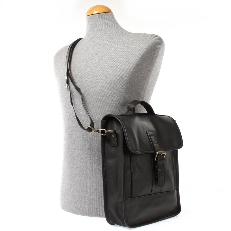 Leconi Umhängetasche Freizeittasche Herren Damen Hochformat Leder Schwarz LE3052