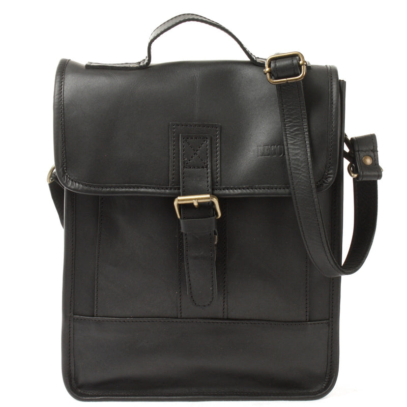 Leconi Umhängetasche Freizeittasche Herren Damen Hochformat Leder schwarz LE3052