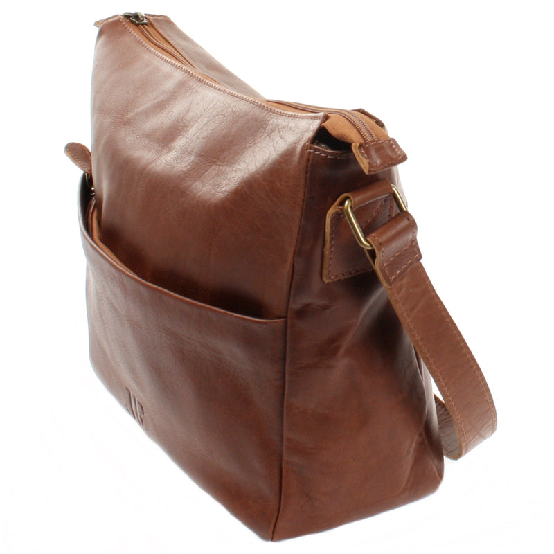 Leconi Umhängetasche Ledertasche Damen Herren Schultertasche Leder Braun LE0067