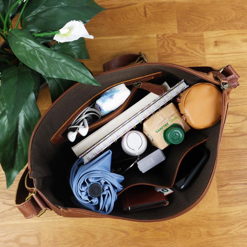 Leconi Umhängetasche Ledertasche Damen Herren Schultertasche Leder Braun LE0067