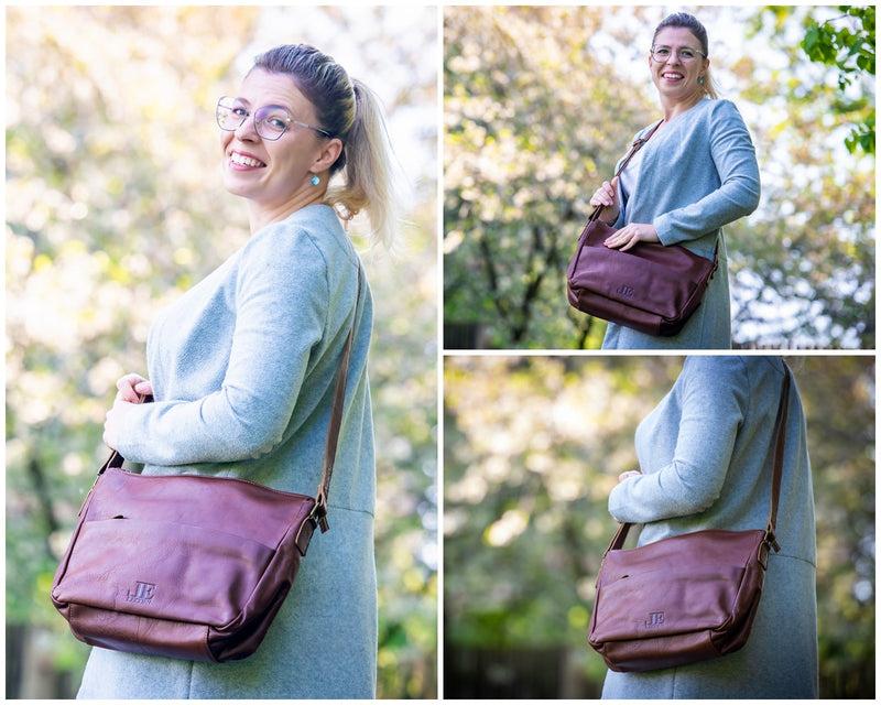 Leconi Umhängetasche Ledertasche Damen Herren Schultertasche Leder Braun LE0067