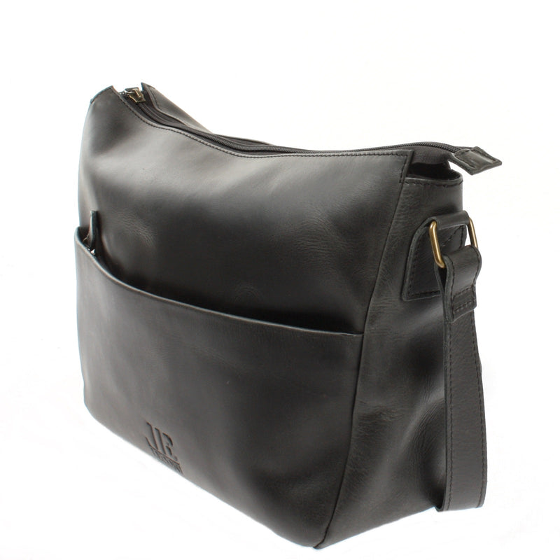 Leconi Umhängetasche Ledertasche Damen Herren Schultertasche Leder Dunkelgrau LE0067