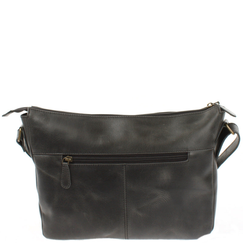 Leconi Umhängetasche Ledertasche Damen Herren Schultertasche Leder Dunkelgrau LE0067