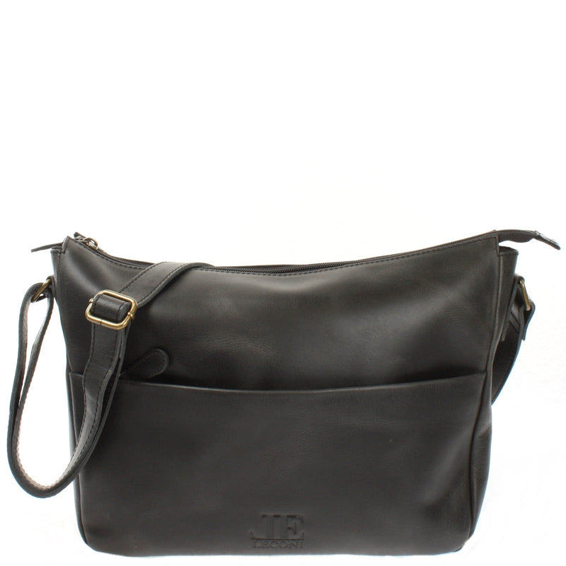 Leconi Umhängetasche Ledertasche Damen Herren Schultertasche Leder dunkelgrau LE0067