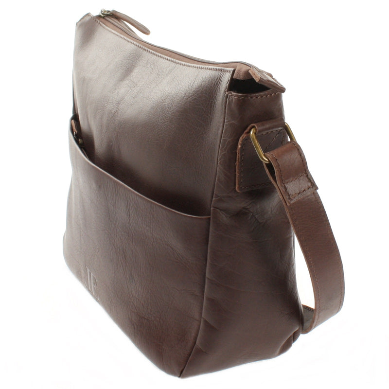 Leconi Umhängetasche Ledertasche Damen Herren Schultertasche Leder Dunkelbraun LE0067