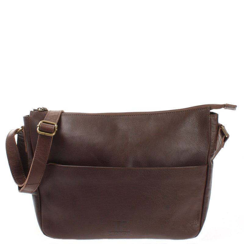 Leconi Umhängetasche Ledertasche Damen Herren Schultertasche Leder dunkelbraun LE0067