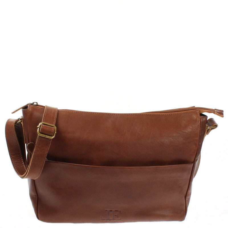 Leconi Umhängetasche Ledertasche Damen Herren Schultertasche Leder braun LE0067