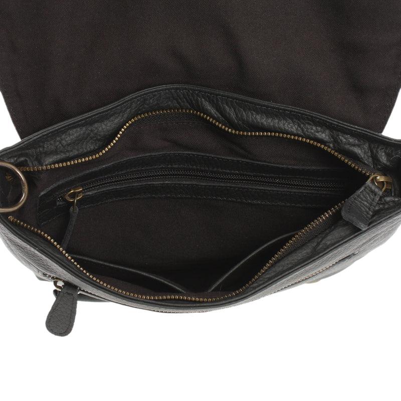 Leconi Umhängetasche Ledertasche Damen Schultertasche Leder Schwarz LE3073