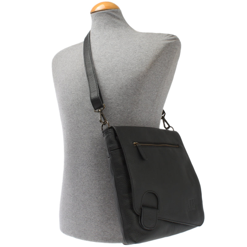 Leconi Umhängetasche Ledertasche Damen Schultertasche Leder Schwarz LE3073