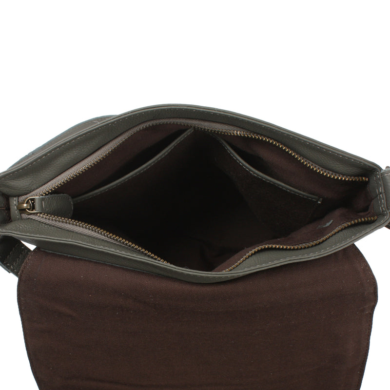 Leconi Umhängetasche Ledertasche Damen Schultertasche Leder Oliv LE3073