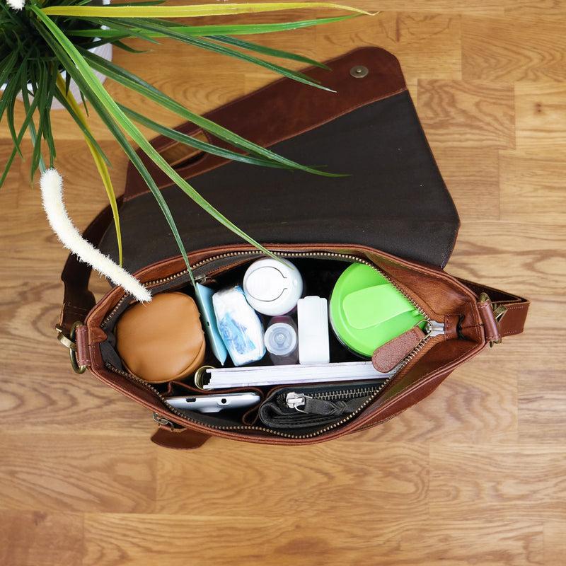 Leconi Umhängetasche Ledertasche Damen Schultertasche Leder Braun LE3073