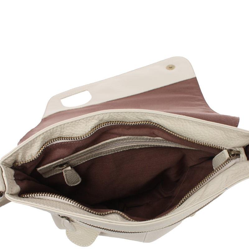 Leconi Umhängetasche Ledertasche Damen Schultertasche Leder Beige LE3073