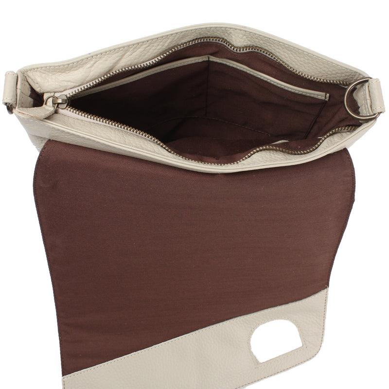 Leconi Umhängetasche Ledertasche Damen Schultertasche Leder Beige LE3073