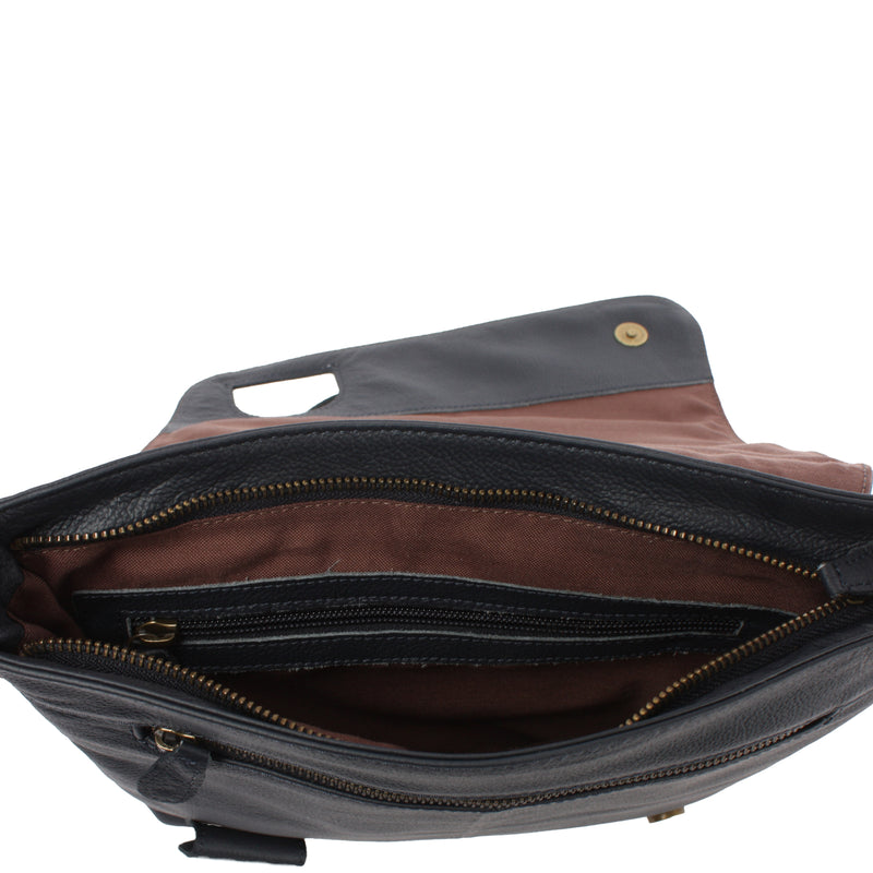 Leconi Umhängetasche Ledertasche Damen Schultertasche Leder Navy LE3073