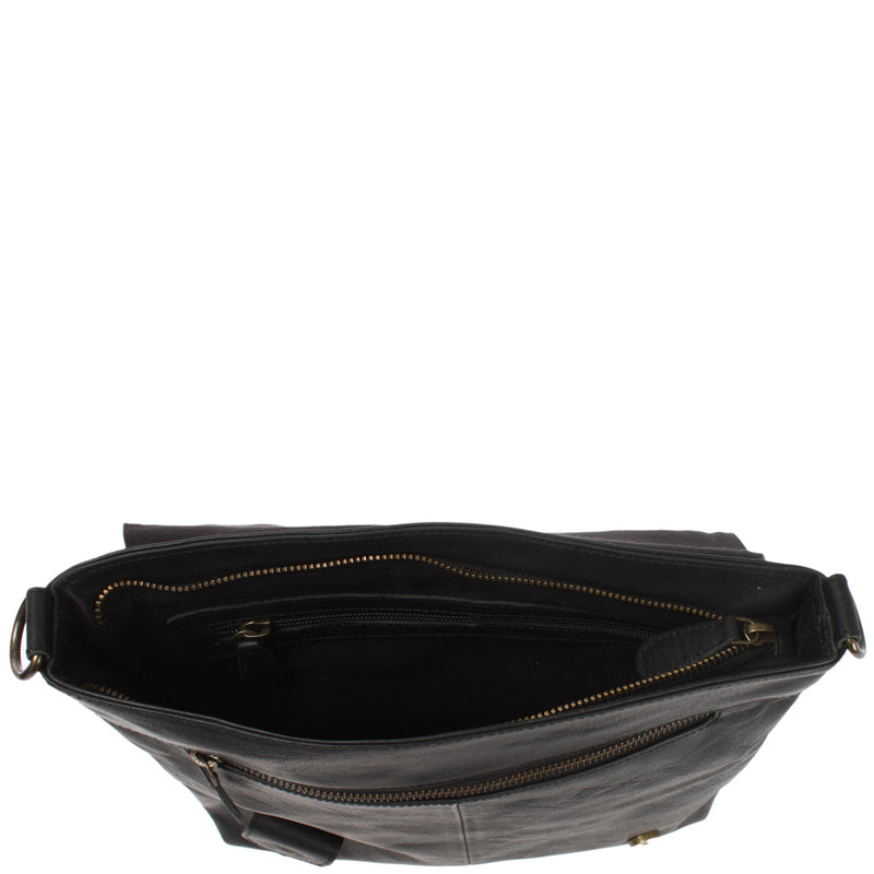 Leconi Umhängetasche Ledertasche Damen Schultertasche Leder Schwarz LE3073